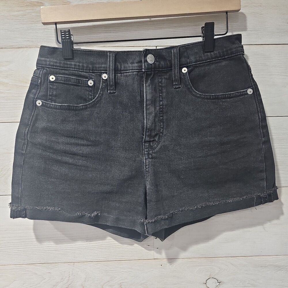 Madewell Black Denim Cut-Off Shorts High Waist Raw Hem 26